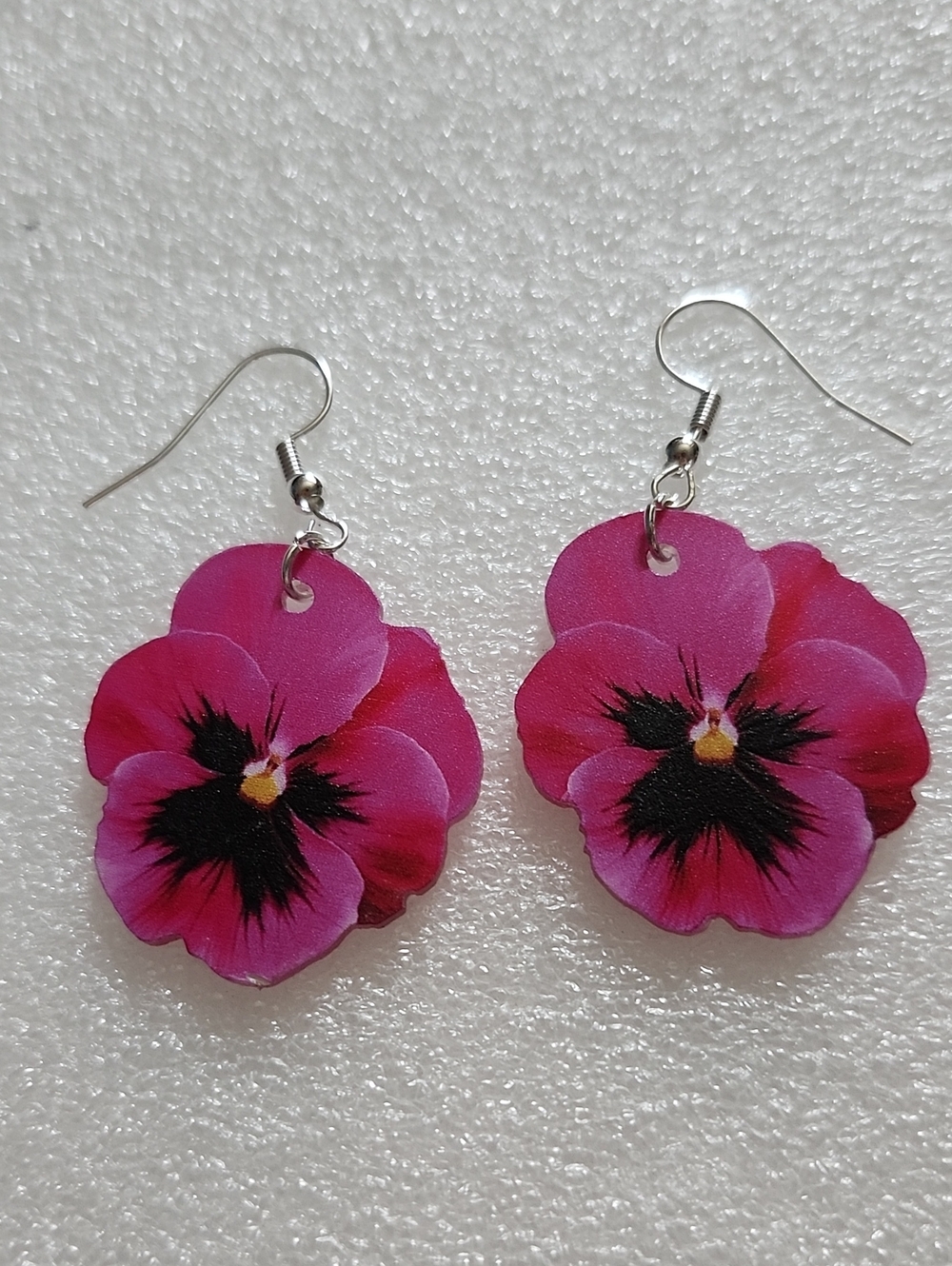 Hand Crafted Hot Pink Pansy Flower Drop Earrings